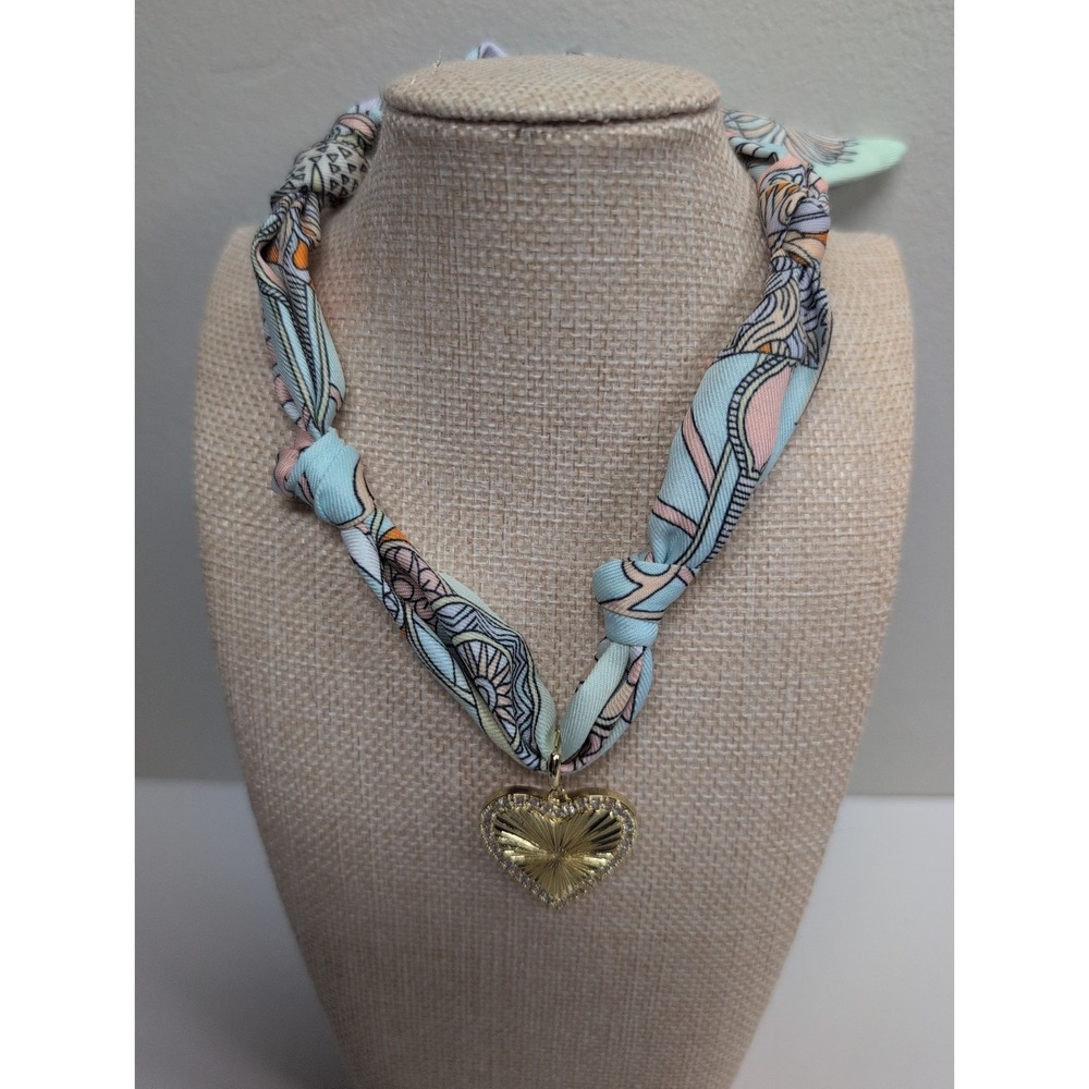 Classy Scarf Necklace With Beautiful Gold Tone Heart Rhinestone Pendant